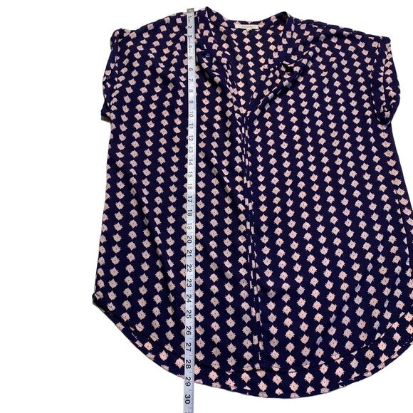 Pleione Pullover Split Neck Blouse Blue Pink Sz L - Picture 4 of 8